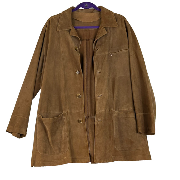 Del Mare 1911 Men's Size 48 Brown Long 100% Leather Coat Made in Italy - Picture 1 of 15